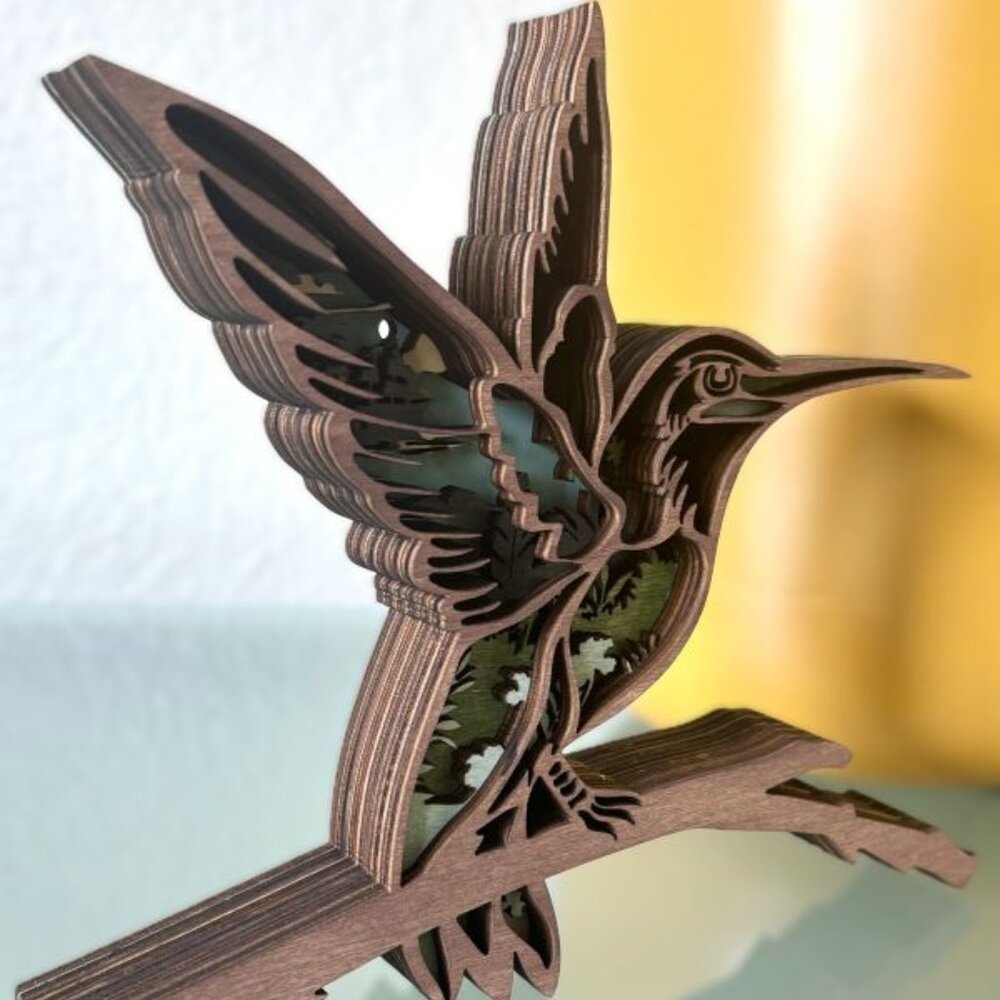 Tropical Hummingbird Bird Wood Wooden 3D Diorama Sculpture Figure Wall Decor New - Picture 5 of 6